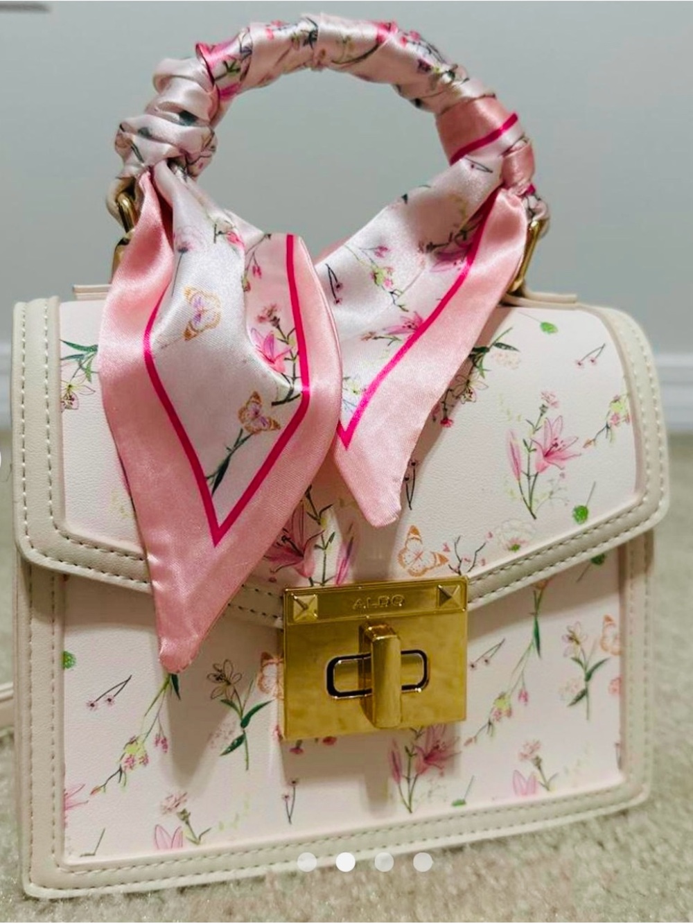 ALDO Pink Floral Mini Top-Handle Bag with Scarf Accent